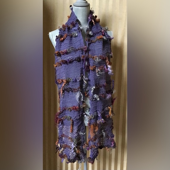 Hand knit w/ hand spun wool accent scarf - Picture 2 of 2